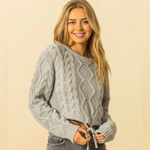 NWTCable Knit Crop‎ Drawstring Sweater